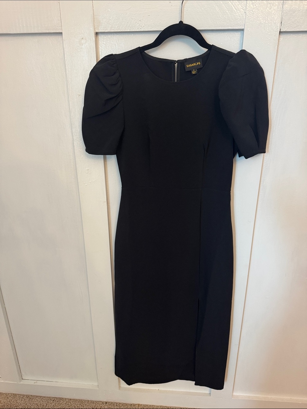 Sugarlips Black Puff-Sleeve Midi Sheath Dress